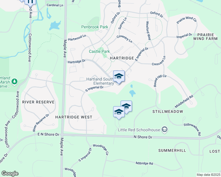 map of restaurants, bars, coffee shops, grocery stores, and more near 722-728 South Imperial Drive in Hartland