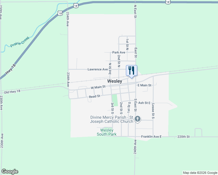 map of restaurants, bars, coffee shops, grocery stores, and more near 301 West Main Street in Wesley