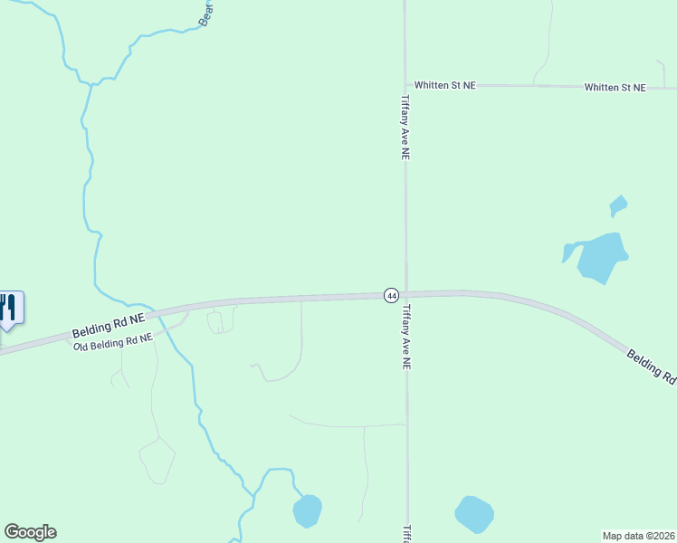 map of restaurants, bars, coffee shops, grocery stores, and more near 9479 Belding Road Northeast in Rockford