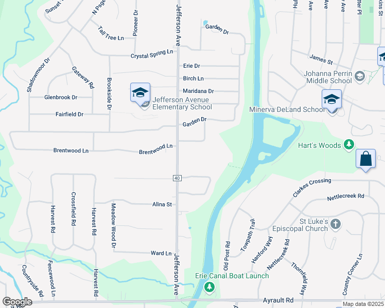 map of restaurants, bars, coffee shops, grocery stores, and more near 370 Jefferson Avenue in Fairport