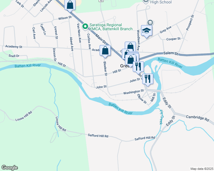 map of restaurants, bars, coffee shops, grocery stores, and more near 65 Bleecker Street in Greenwich