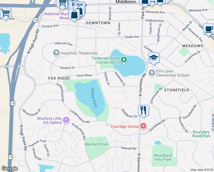 map of restaurants, bars, coffee shops, grocery stores, and more near 7223 Fortune Drive in Middleton