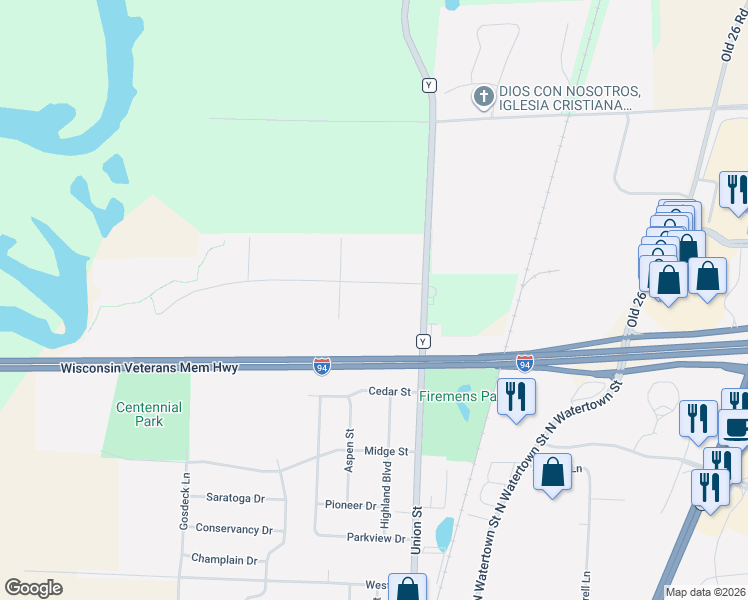 map of restaurants, bars, coffee shops, grocery stores, and more near 125 Resort Drive in Johnson Creek
