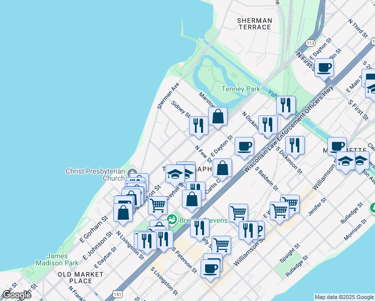 map of restaurants, bars, coffee shops, grocery stores, and more near in Madison
