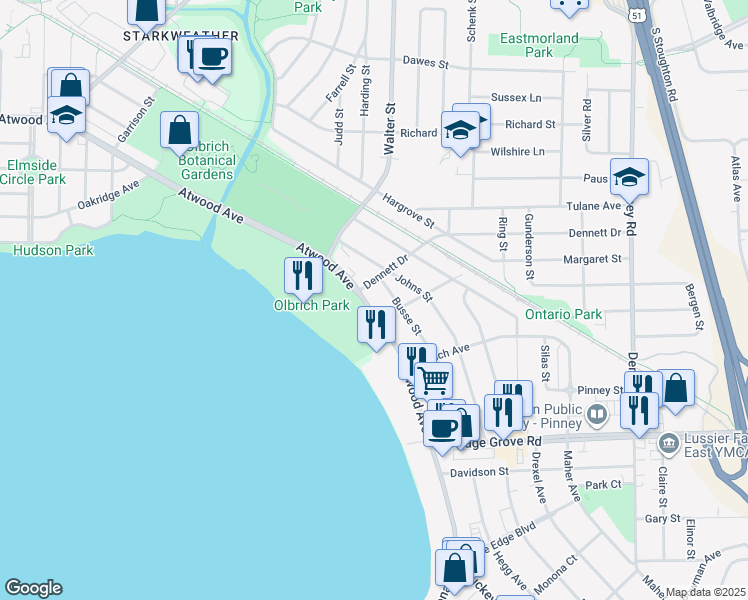 map of restaurants, bars, coffee shops, grocery stores, and more near in Madison