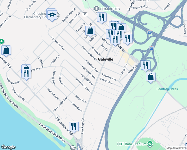 map of restaurants, bars, coffee shops, grocery stores, and more near in Galeville
