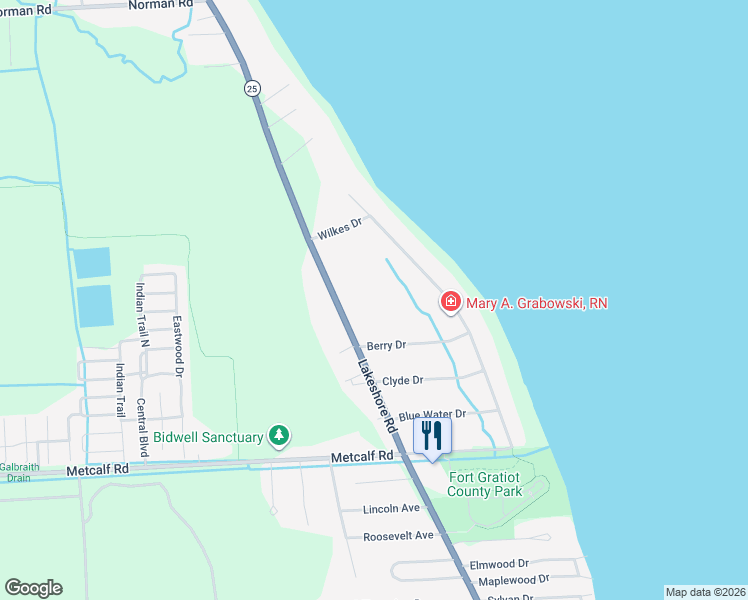 map of restaurants, bars, coffee shops, grocery stores, and more near 3200-3348 Berry Drive in Fort Gratiot Township