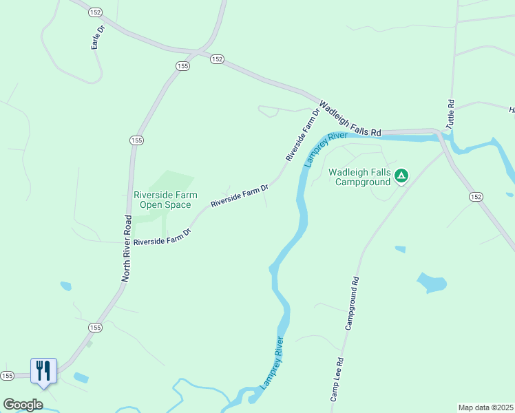 map of restaurants, bars, coffee shops, grocery stores, and more near 30 Riverside Farm Drive in Lee