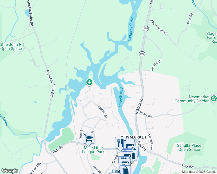map of restaurants, bars, coffee shops, grocery stores, and more near 9 River Street in Newmarket