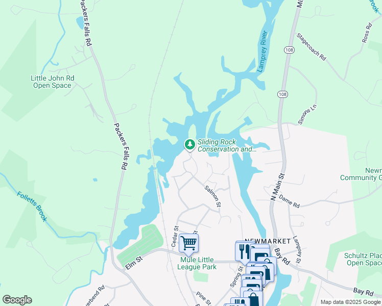 map of restaurants, bars, coffee shops, grocery stores, and more near 32 Piscassic Street in Newmarket