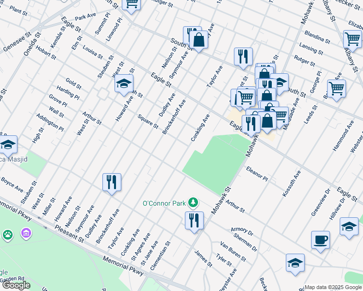 map of restaurants, bars, coffee shops, grocery stores, and more near 1311 Taylor Avenue in Utica