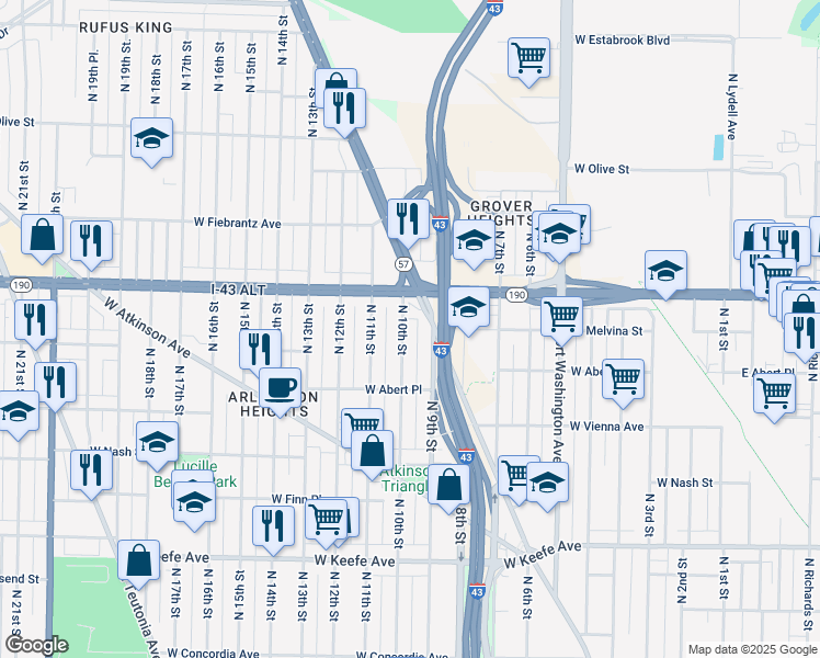 map of restaurants, bars, coffee shops, grocery stores, and more near in Milwaukee