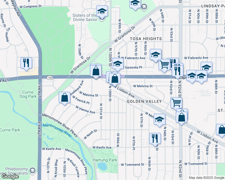 map of restaurants, bars, coffee shops, grocery stores, and more near in Milwaukee