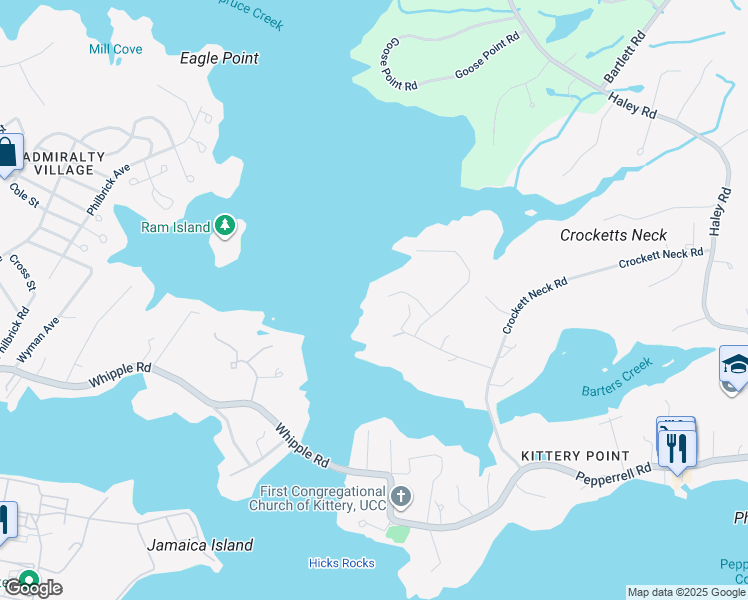 map of restaurants, bars, coffee shops, grocery stores, and more near 18 Folcutt Road in Kittery