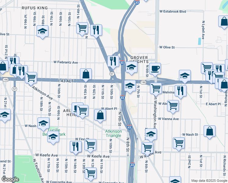 map of restaurants, bars, coffee shops, grocery stores, and more near in Milwaukee