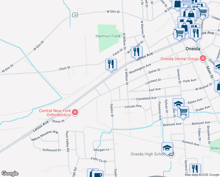 map of restaurants, bars, coffee shops, grocery stores, and more near 547 Lenox Avenue in Oneida