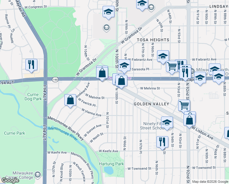 map of restaurants, bars, coffee shops, grocery stores, and more near in Milwaukee