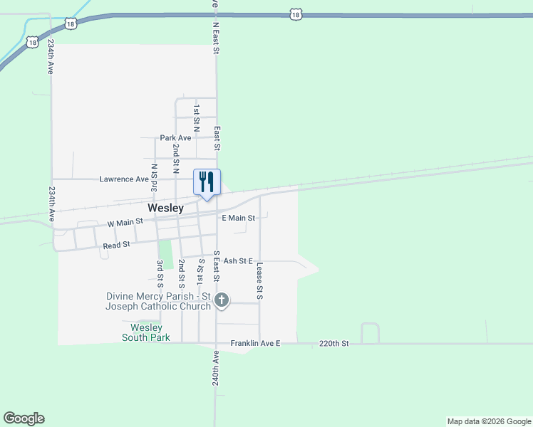map of restaurants, bars, coffee shops, grocery stores, and more near 301-399 Main Street in Wesley