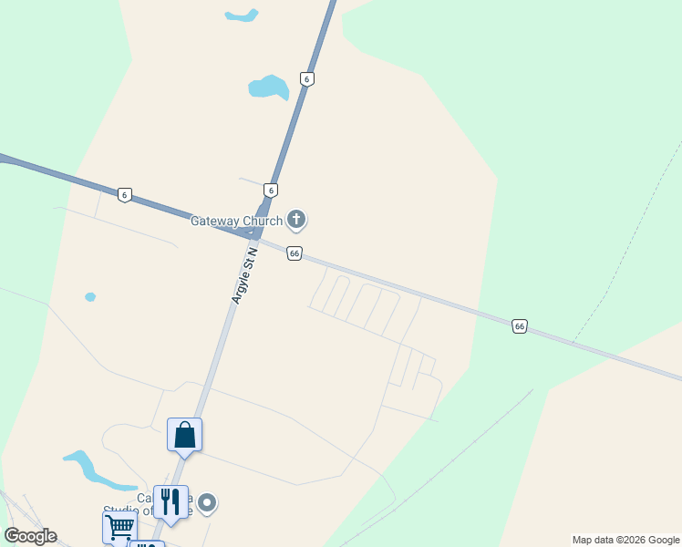 map of restaurants, bars, coffee shops, grocery stores, and more near 66 Norwich Crescent in Caledonia