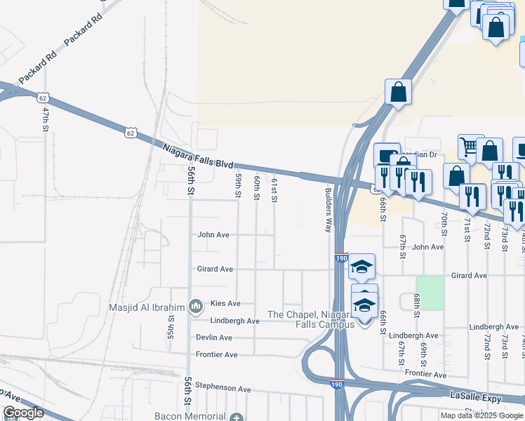 map of restaurants, bars, coffee shops, grocery stores, and more near 758 60th Street in Niagara Falls