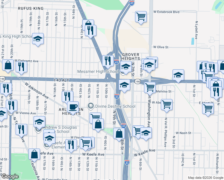 map of restaurants, bars, coffee shops, grocery stores, and more near in Milwaukee