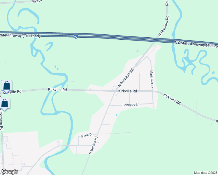 map of restaurants, bars, coffee shops, grocery stores, and more near 7801 Kirkville Road in Kirkville