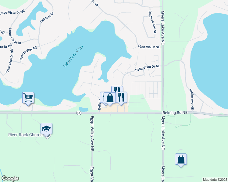 map of restaurants, bars, coffee shops, grocery stores, and more near 6984 Bonaire Court Northeast in Rockford