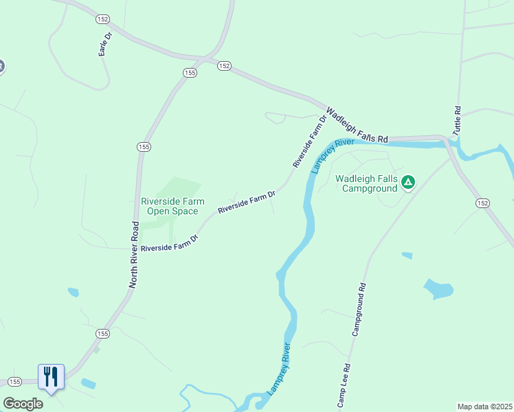 map of restaurants, bars, coffee shops, grocery stores, and more near 30 Riverside Farm Drive in Lee