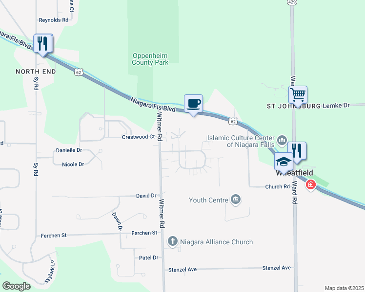 map of restaurants, bars, coffee shops, grocery stores, and more near 2712 Oppenheim Court in North Tonawanda