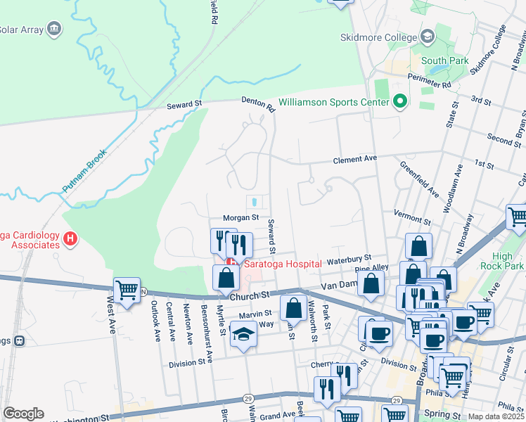 map of restaurants, bars, coffee shops, grocery stores, and more near 2 Saddle Way in Saratoga Springs