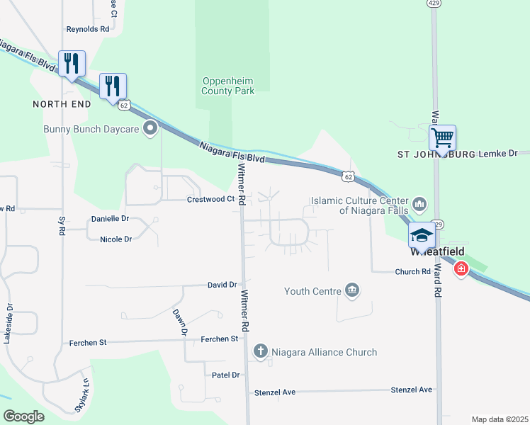 map of restaurants, bars, coffee shops, grocery stores, and more near 2712 Oppenheim Court in North Tonawanda