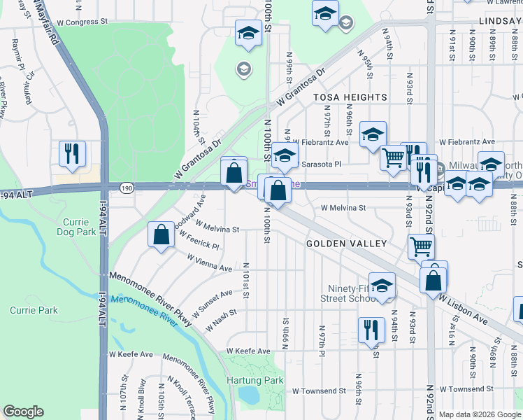 map of restaurants, bars, coffee shops, grocery stores, and more near in Milwaukee