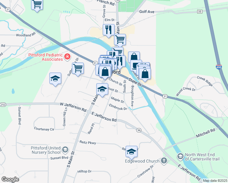 map of restaurants, bars, coffee shops, grocery stores, and more near 2 Rand Place in Pittsford