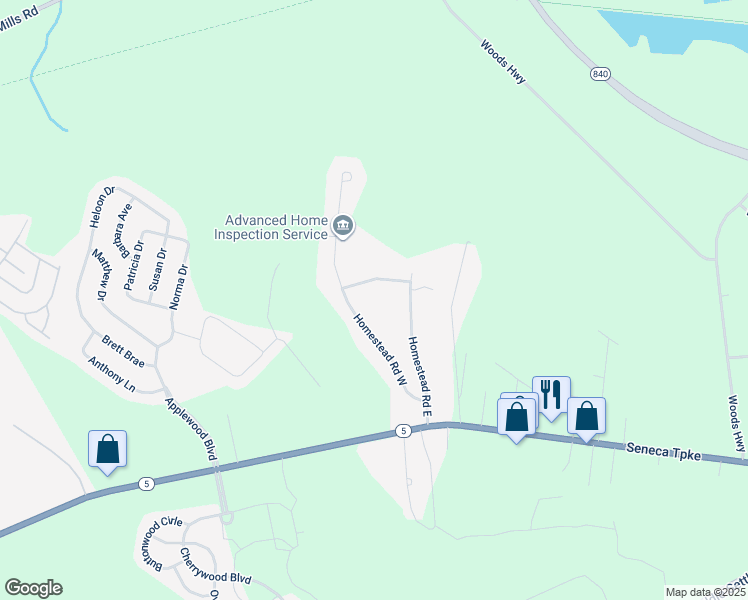 map of restaurants, bars, coffee shops, grocery stores, and more near 10 Homestead Court in Clinton