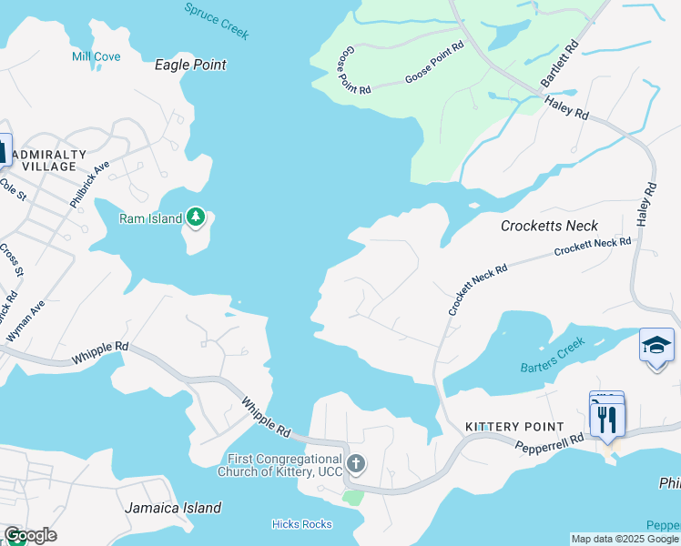 map of restaurants, bars, coffee shops, grocery stores, and more near 18 Folcutt Road in Kittery