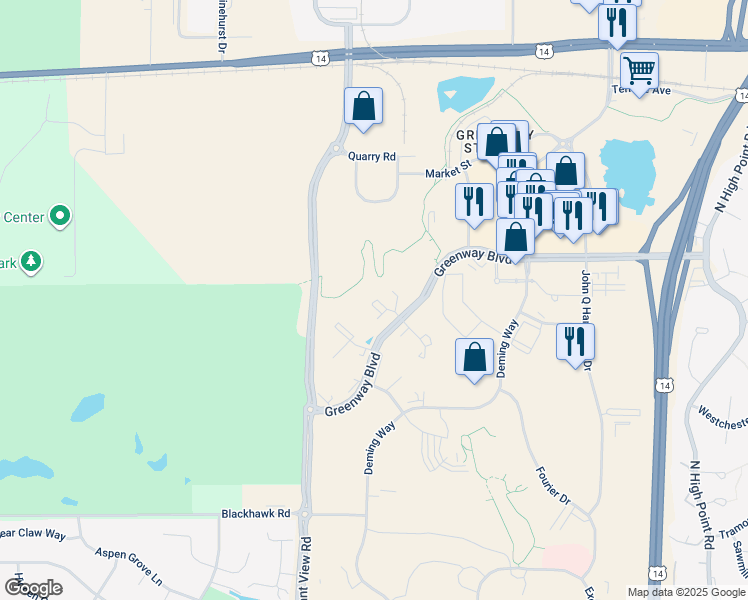 map of restaurants, bars, coffee shops, grocery stores, and more near 8510 Greenway Boulevard in Middleton