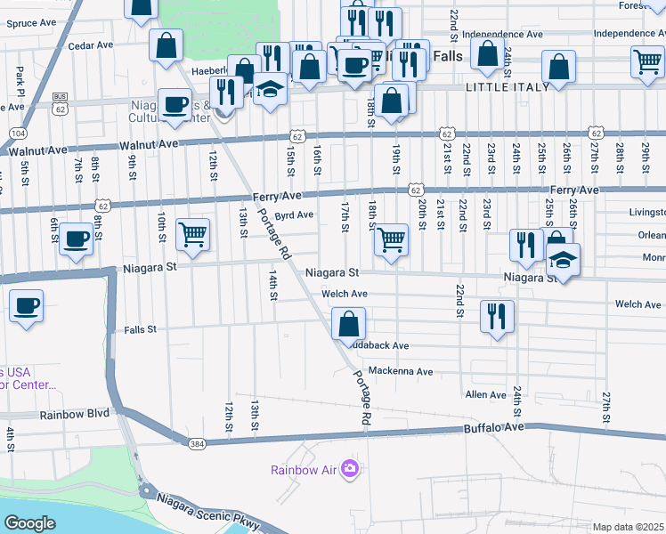 map of restaurants, bars, coffee shops, grocery stores, and more near 411 16th Street in Niagara Falls
