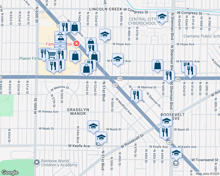 map of restaurants, bars, coffee shops, grocery stores, and more near in Milwaukee