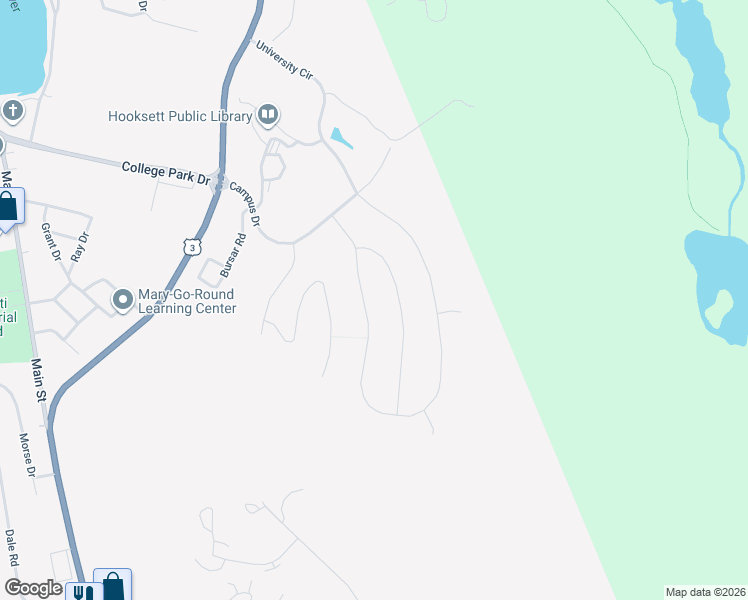 map of restaurants, bars, coffee shops, grocery stores, and more near 281 University Circle in Hooksett
