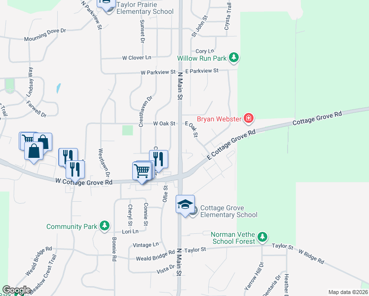 map of restaurants, bars, coffee shops, grocery stores, and more near 618 North Main Street in Cottage Grove