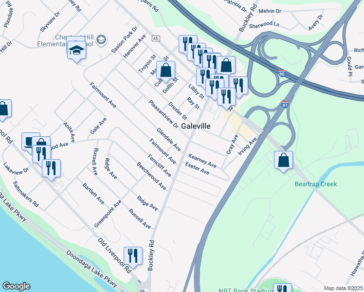 map of restaurants, bars, coffee shops, grocery stores, and more near 102 Glendale Avenue in Liverpool