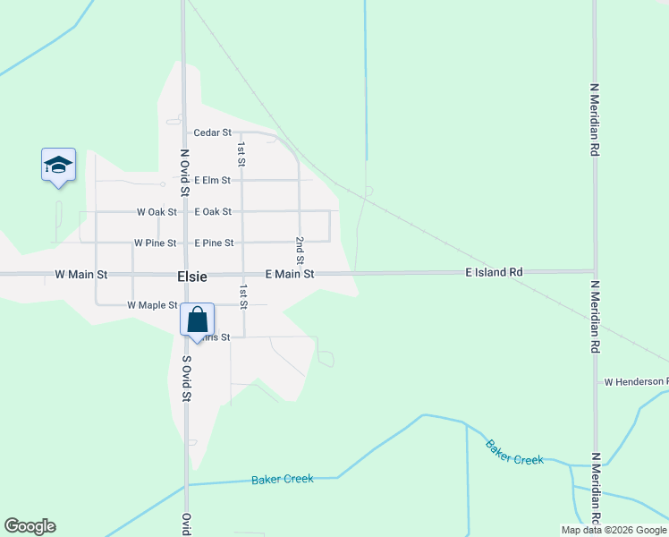 map of restaurants, bars, coffee shops, grocery stores, and more near 401 East Main Street in Elsie