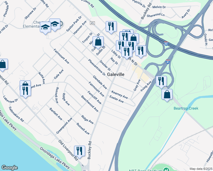map of restaurants, bars, coffee shops, grocery stores, and more near 102 Glendale Avenue in Liverpool