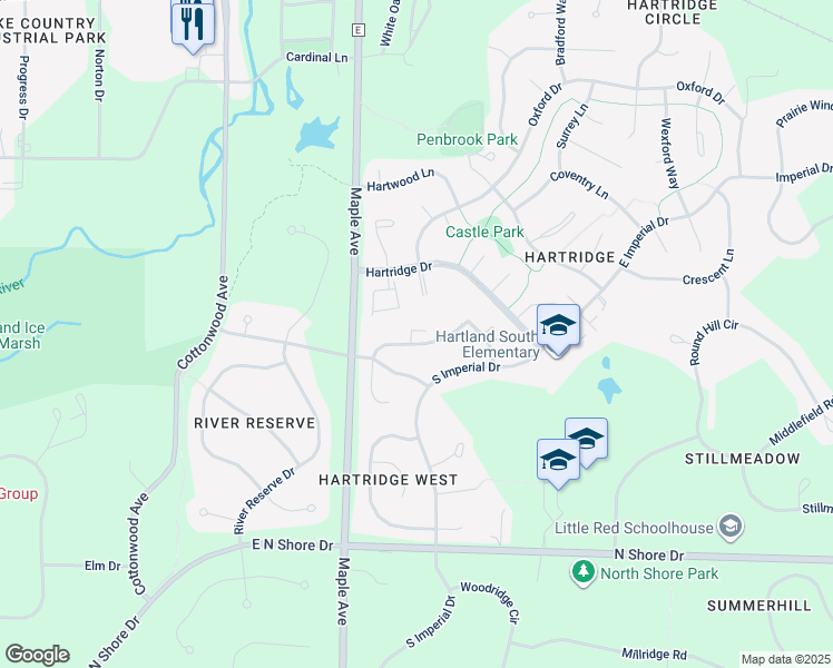 map of restaurants, bars, coffee shops, grocery stores, and more near 420-426 Manchester Lane in Hartland