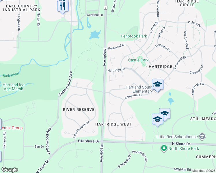 map of restaurants, bars, coffee shops, grocery stores, and more near 334 Manchester Lane in Hartland