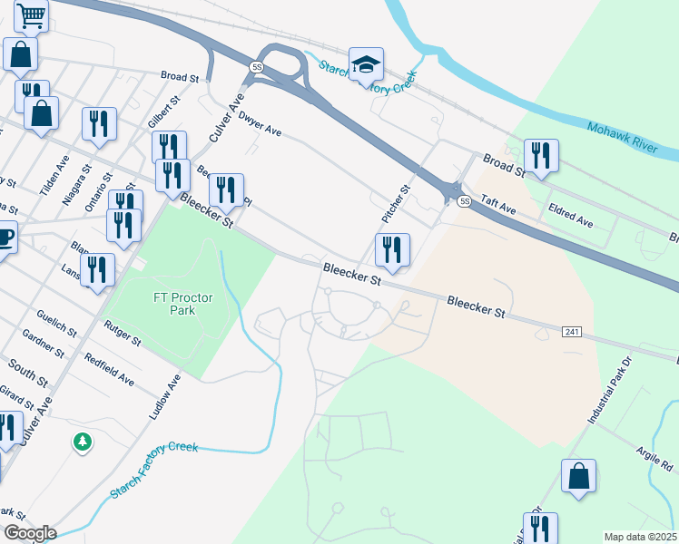 map of restaurants, bars, coffee shops, grocery stores, and more near 2169-2179 Bleecker Street in Frankfort
