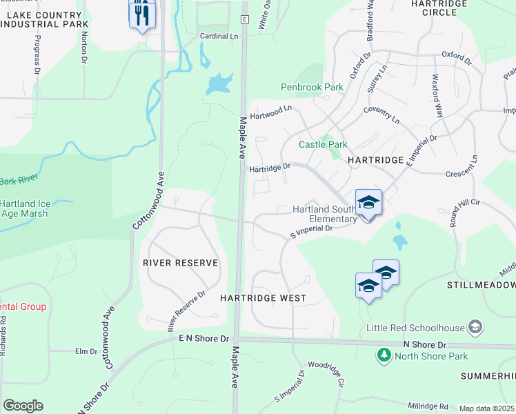 map of restaurants, bars, coffee shops, grocery stores, and more near 334 Manchester Lane in Hartland