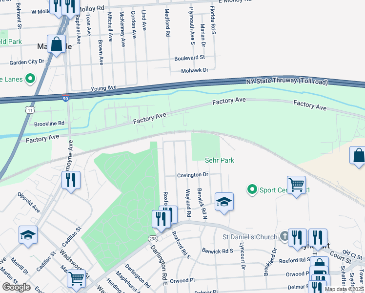 map of restaurants, bars, coffee shops, grocery stores, and more near 358 Medford Road in Syracuse