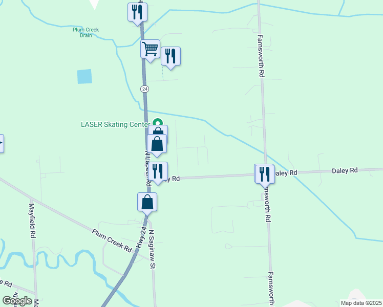 map of restaurants, bars, coffee shops, grocery stores, and more near 96 Maxine Street in Lapeer