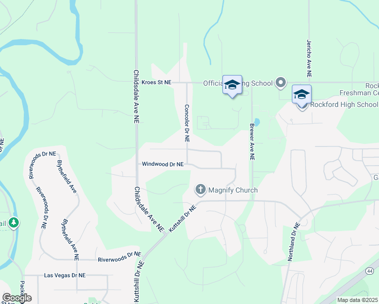 map of restaurants, bars, coffee shops, grocery stores, and more near 3792 Concolor Drive Northeast in Rockford